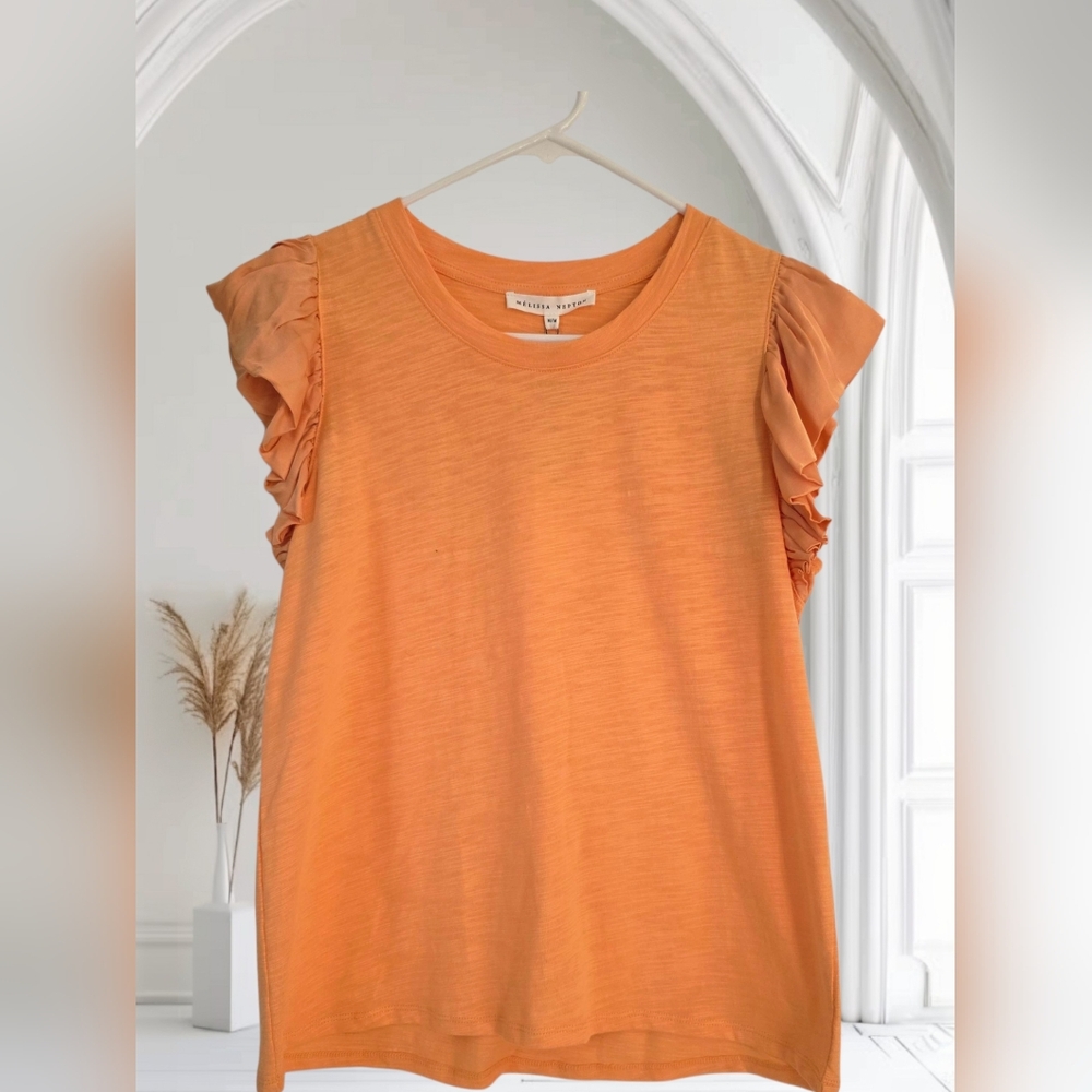 Melissa Nepton Aurora Soft Jersey Ruffled Sleeve Orange Medium Top